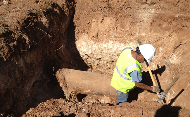 Existing 20inch water pipeline being uncovered for testing to ensure it's suitable for reuse